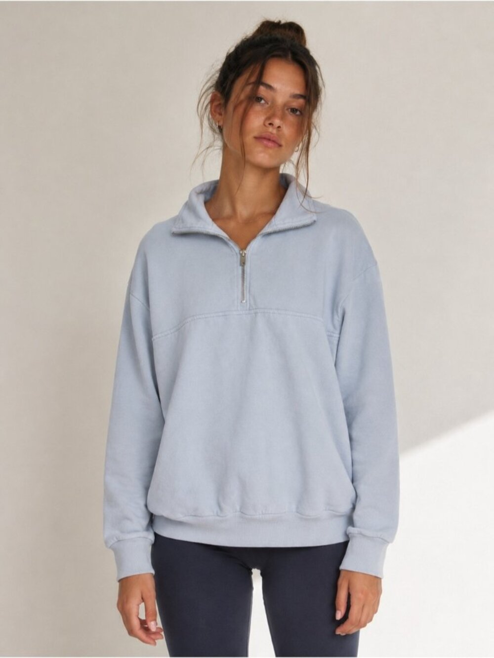 Brandy Melville Light Blue Half-Zip Pullover Sweatshirt